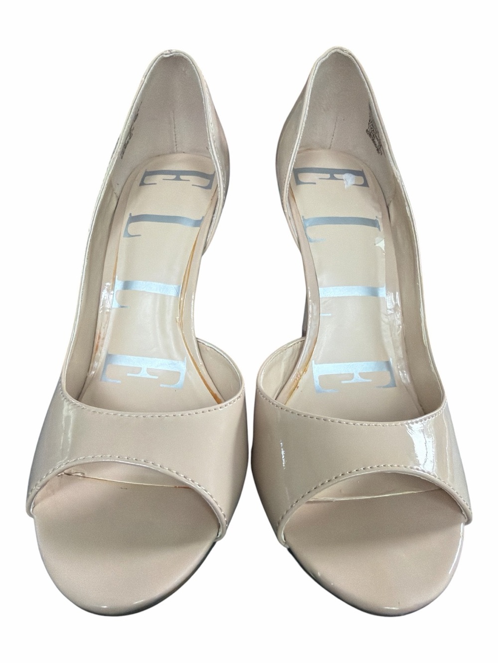 ELLE Nude Patent Peep Toe Stiletto Heels Size 8M - Picture 9 of 12